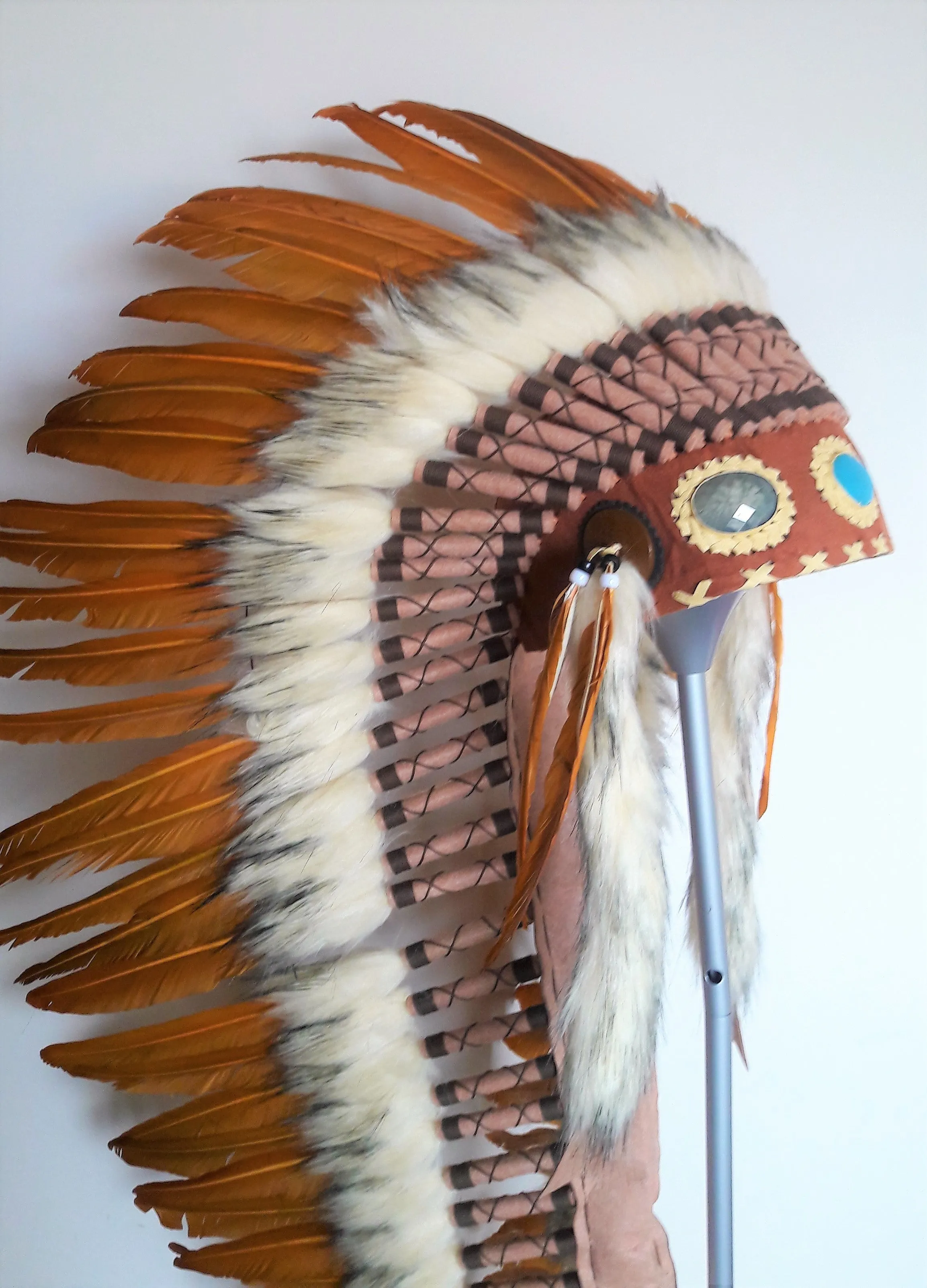 Z35 Extra Large Ocher color Feather Headdress (43 inch long )