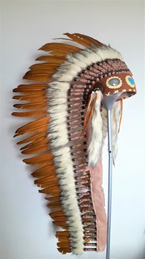 Z35 Extra Large Ocher color Feather Headdress (43 inch long )